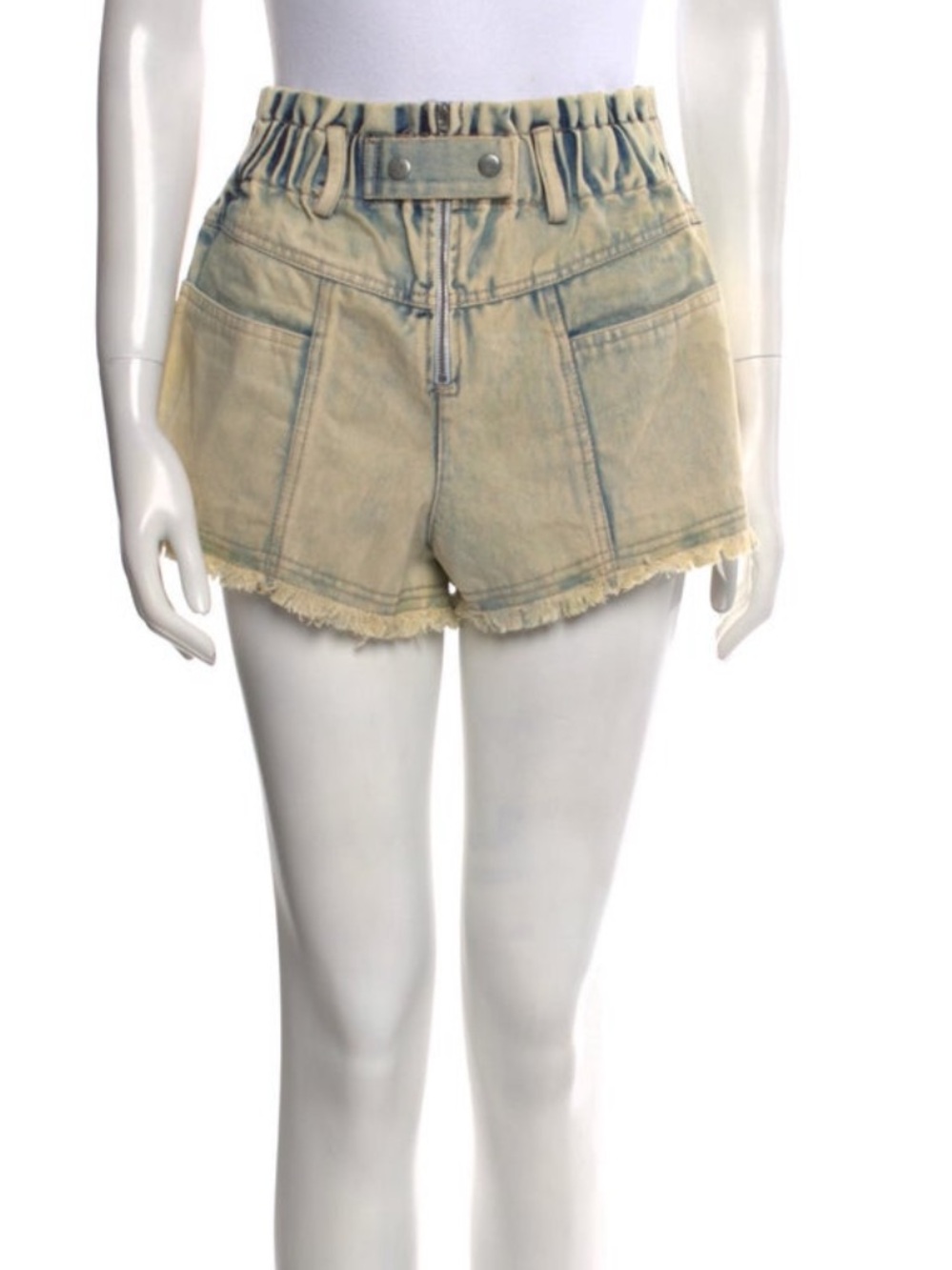 Sea New York Light Yellow Washed Denim Mini Shorts